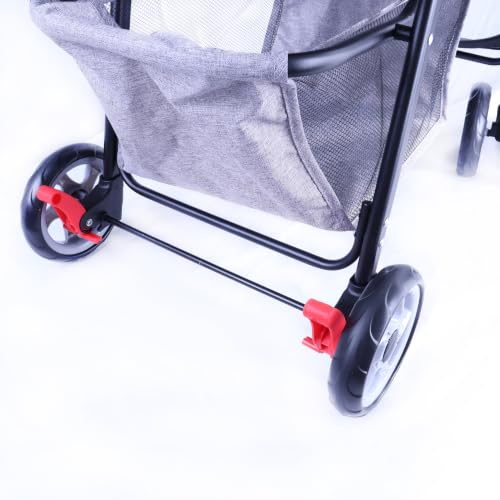 Full Window pet Stroller 4 Wheels for Cats & Dogs (With Zipper Pet Stroller / Gray)