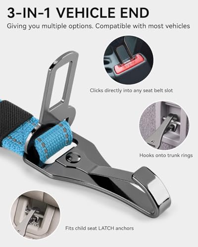 3-in-1 Bungee Dog Seat Belt for Car, Medium Large Dogs, Sky Blue (Sky Blue / (21.6-31.5) inch)
