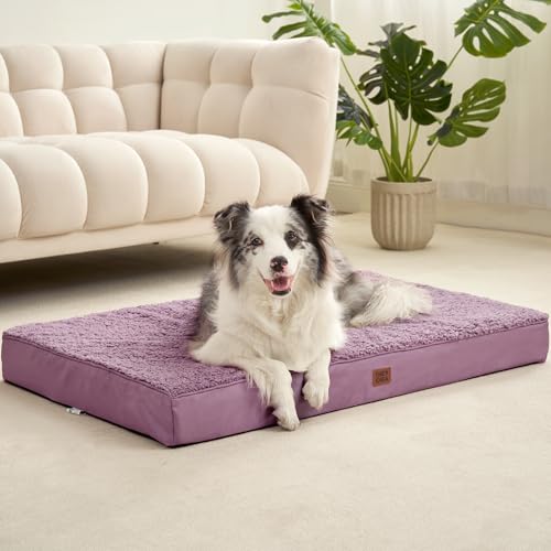 Orthopedic Dog Bed Extra Large with Removable Washable Cover (41*27*3.5 inches / Fog Purple)