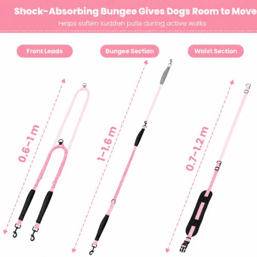 Hands Free Double Dog Leash (Pink)