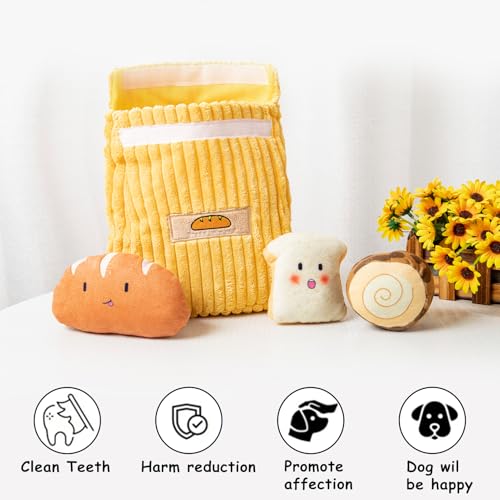 Squeaky Hide and Seek Dog Toys for Small and Medium Dogs (Bread)