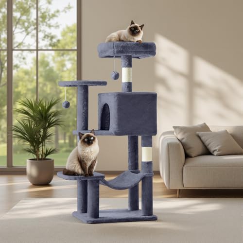 44 Inch Small Cat Tree Tower for Indoor Cats and Kittens (Dark Grey / 44IN)