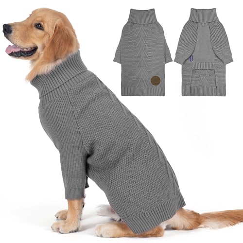 Dog Sweater Long Sleeve Warm Knit Sweaters for Large Dogs Boy Girl (Grey / XX-Large)