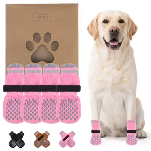 Anti Slip Dog Socks Shoes for Hot Pavement to Prevent Licking Paws Scratching (Pink / X‑Small (4 Pack))
