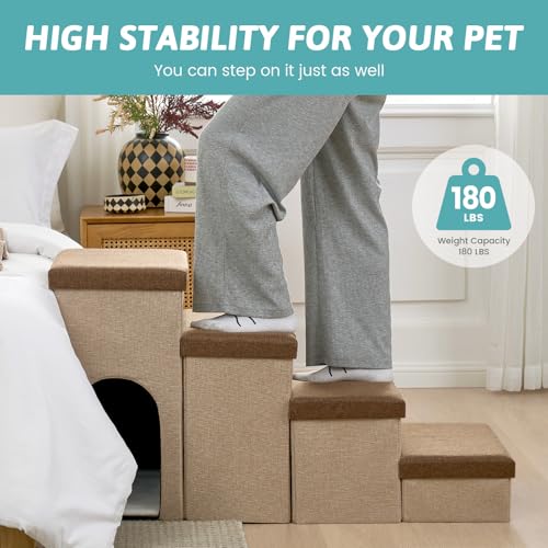 Dog Stairs with Storage (Brown / 32.5x17x17.7 inch)