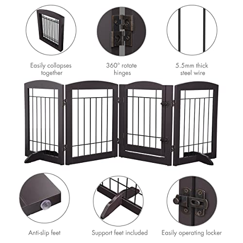 Dog Gate Indoor with Door (Espresso / 【4 Panels with door】80"W x 24"H)