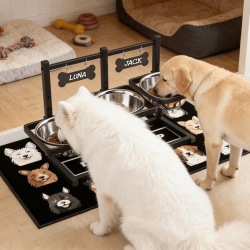 Elevated Dog Bowls for Medium (Three 58oz Dog Bowl & Mat)