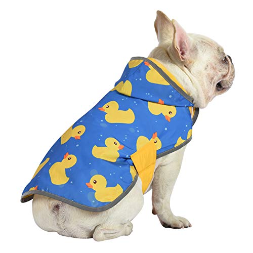2-in-1 Reversible Dog Raincoat Hooded Poncho Rain Jacket YLW Duck M (Medium / Ducks / Yellow)