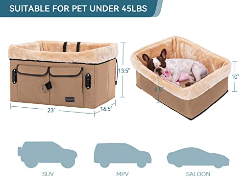 Dog Booster Car Seat for Medium Dog or 2 Small Dogs with Patent Buckles (Medium / Tan)