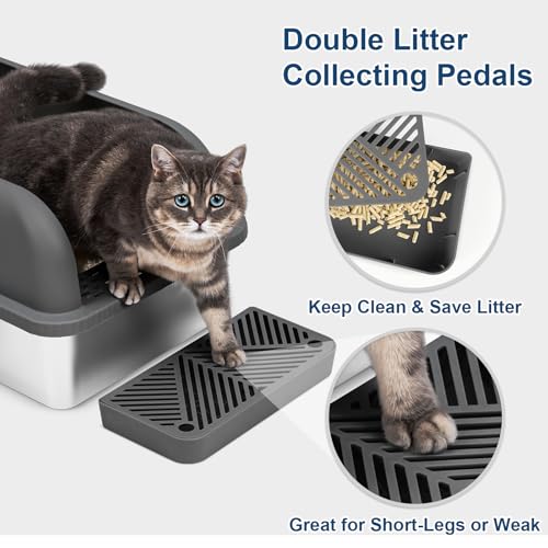 XL 8" Deep Enclosed Stainless Steel Cat Litter Box for Big Cats (Charcoal Gray & Sliver / X-Large)