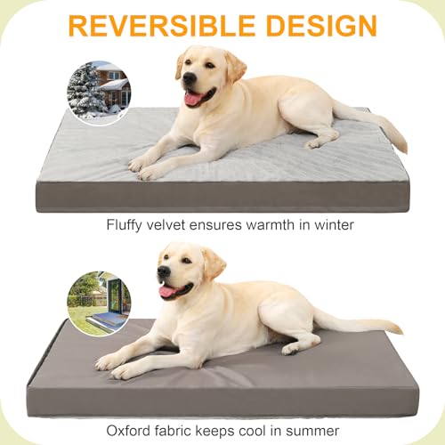 Orthopedic Dog Bed for Large Dogs with Waterproof Lining (Light Grey / 35.0"L x 22.0"W x 3.0"Th)