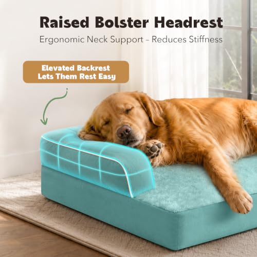 Orthopedic XL Dog Bed with Bolster for Extra Large Size Dogs (42.0"L x 30.0"W x 8.0"Th / Aqua Blue)