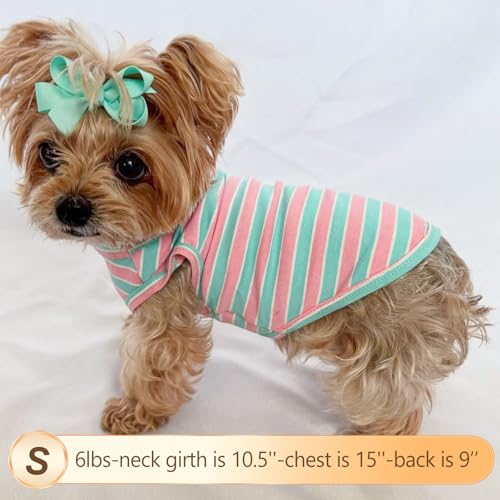 2Pack Cotton Dog Shirt for Small Dogs Soft Striped Tank Top (Small (4-7lbs) / 01# 2Pack (Pink+Striped))