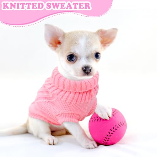 2 Pack Turtleneck Knitted Dog Sweaters for Small Dogs Girl Winter Cute Dog Clothes Warm Small Dog Sweater for Cat (Small / Pink+Light Pink)