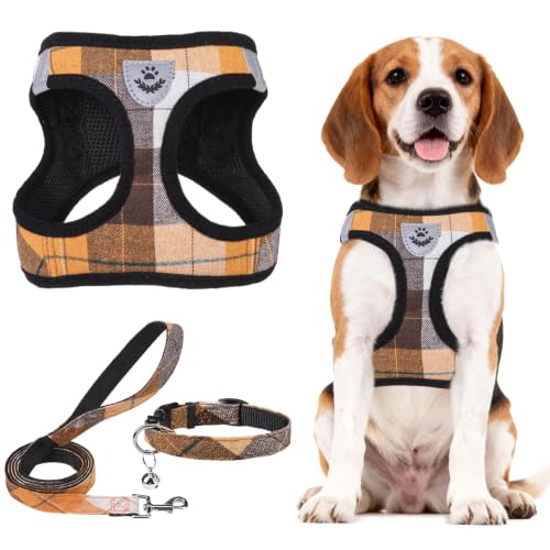 Dog Harness Collar and Leash Set No Pull for Small Medium Sized (Orange / XL (CHEST 20"-22"))
