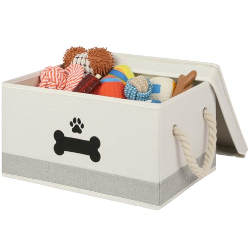Dog Toy Basket with Lid (Beige & Gray / Medium)