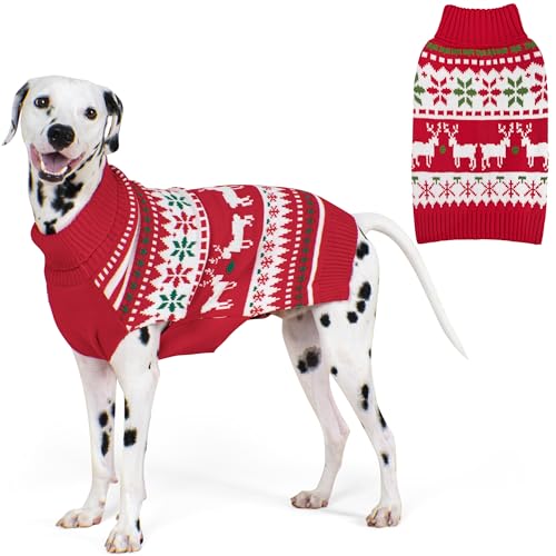 Dog Ugly Christmas Sweater for Large Dog with Red Snowflake Reindeer (3XL (60-80lbs) / 1# Christmas)