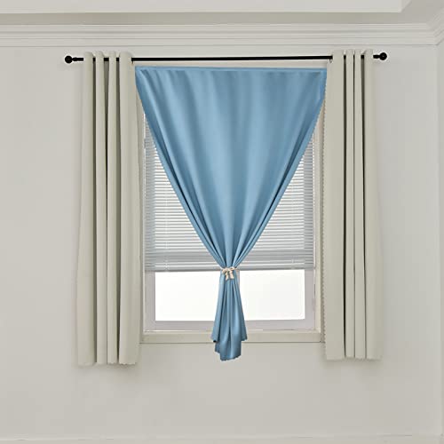 100% Blackout Stick Curtain Portable Black Out Curtains Adhesive Curtains for Bedroom Living Room No Drilling (Light Blue/ Thickened / 47"W x 54"L (Pack of 1))
