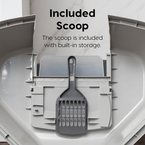 Large Corner Cat Litter Box (Corner Enclosed / Dark Gray w/ Scoop)