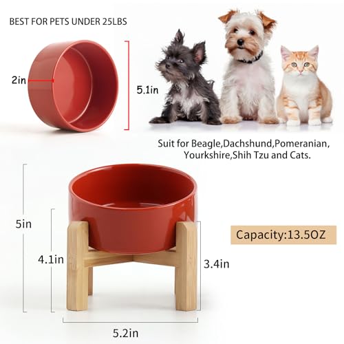 Raised Elevated 15°Slanted Ceramic Dog Bowl for Small Breeds (Rust Red / 1.7 CUPS - Puppy/Small Dogs & Cat Bowls)