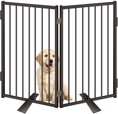 Metal Freestanding Dog Gates with Door for Outdoor Indoor (Black / 【2 Panels】 36''H*40''W)