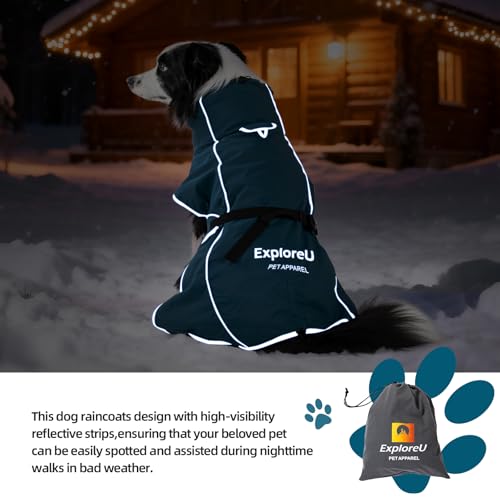 Dog Raincoat Adjustable Dog Rain Jacket Poncho with Leash Hole (Blue / L:44-57 lbs)