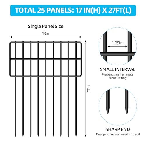 25 Panels Garden Fencing Animal Barrier (25 Panels, 17 in(H) X 27 ft(L), Black)