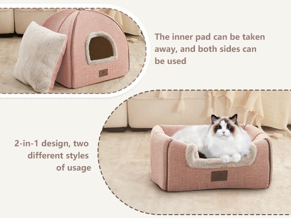 Cat Beds for Indoor Cats (Light Pink / L(17.5 x 17.5 x 17.5 Inch))