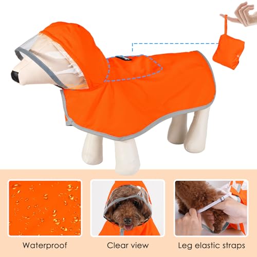 Dog Raincoat Waterproof Dog Rain Jacket with Clear Hooded (Orange / X-Large)