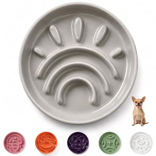 Ceramic Slow Feeder Dog Bowl (Grey / Small without Stand)