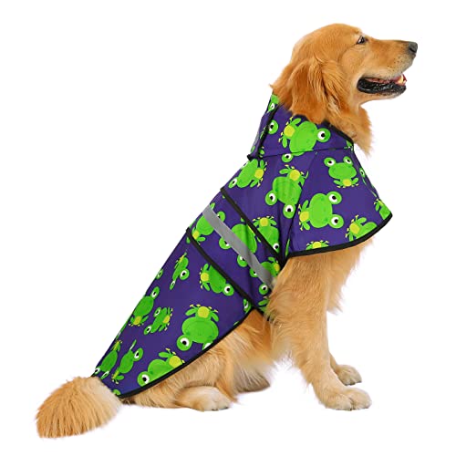 Dog Raincoat with Hood & Leash Hole S (Large / Frogs)