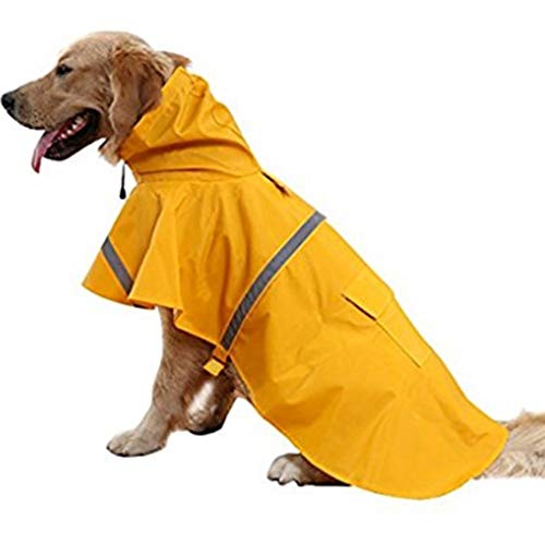 Large Dog Raincoat Adjustable Pet Water Proof Clothes Lightweight Rain Jacket Poncho Hoodies with Strip Reflective (Medium (Pack of 1) / Yellow)