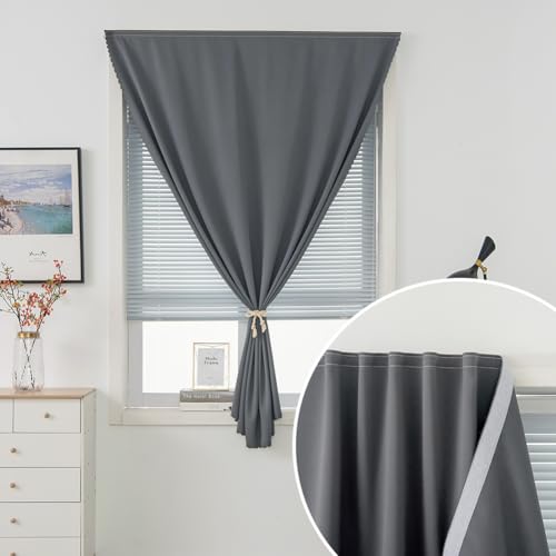 Portable Light Blocking Curtains Self Stick Design Removable Adhesive Window Shades for Apartment Office 58" W x 96" L Grey 1 Panel (58"W x 96"L (Pack of 1) / Grey)