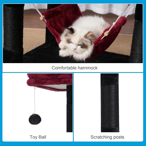 Cat Tree Tower with Sisal Scratching Posts (53.7 Inches / Black and Red)