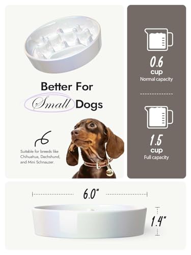 Ceramic Slow Feeder Dog Bowls Small Breed (Crown Silver / S-0.6 Cups)