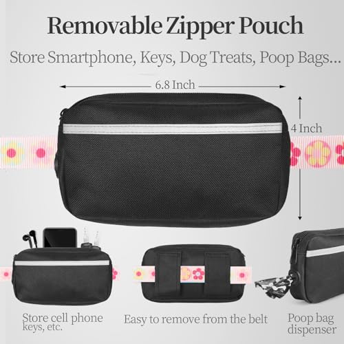 Hands Free Dog Leash with Zipper Pouch (colorful small flower / Large)