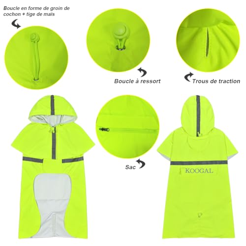 Dog Raincoat Waterproof Hooded (Fluorescent Yellow / 5XL-Fit for 77 to 99 pounds)