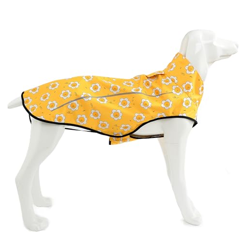 Dog Raincoat Adjustable Waterproof Reflective Rain Jacket for Small Medium Large Dogs (XS Chest 17"-23" / Yellow Sun)