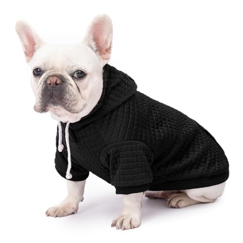 2 Pack Dog Hoodie Sweaters for Small Medium Dogs Warm Dog Clothes for Large Dogs Soft Waffle (Black+Grey / XXS (Back: 8",Chest: 11",2.5-5lbs))
