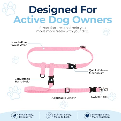 Hands Free Dog Leash (Regular Dog System (Regular Belt (22"- 40" Waist)) / Pink)