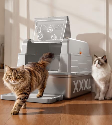 Upgrade XXXL Stainless Steel Cat Litter Box 3 (Silver Light Grey / Real XXXL Size: Up to 152L)