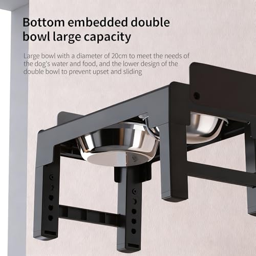 Elevated Dog Bowls with Stainless Steel Slow Feeder Bowl for Medium and Large Dogs (1 Stainless Slow Feeder & 1 Stainless Bowl / Black)