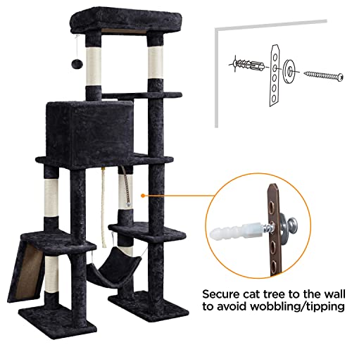 63in Sturdy Large Cat Tree for Indoor Heavy Cats (Black / 63in)