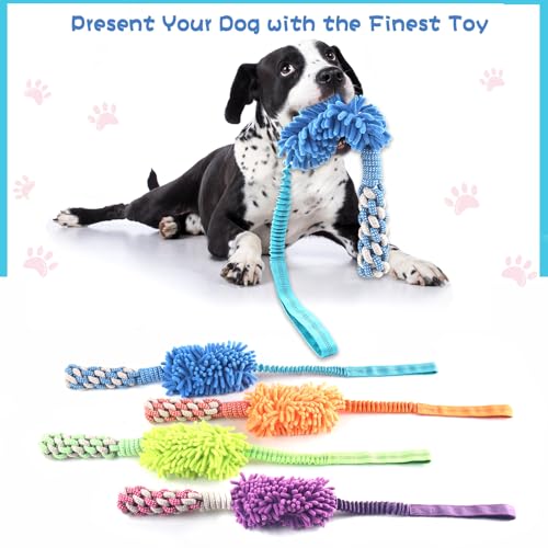 Dog Puppy Toys Dog Squeak Toys Plush Dog Toy with Dog Ropes Knots for Fun and Teeth Cleaning (Blue / Dog Bite Stick Toy)