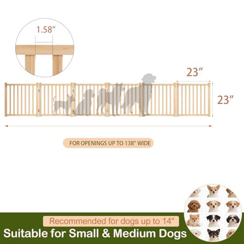 Wooden Freestanding Dog Gate Indoor (【6 Panels】H:23'')