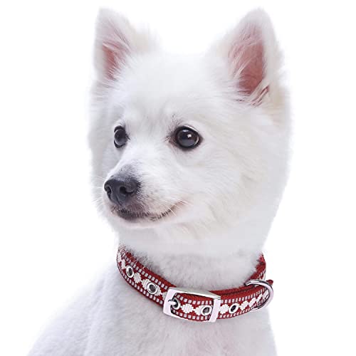 Reflective Jacquard Dog Collar with Neoprene Padding & Metal Buckle (Large / Metal Buckle-Marsala Red)