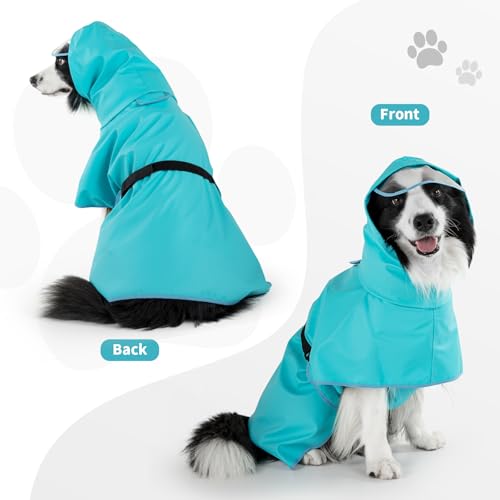 Dog Raincoat Dog Rain Jacket Poncho with Hood and Leash Hole (Neon Blue / M(11-16lbs))
