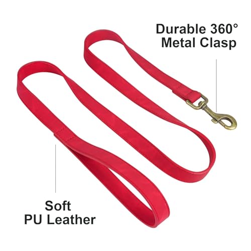 PU Leather Dog Leash for Small Dogs (Red / 3/4''x 4FT)