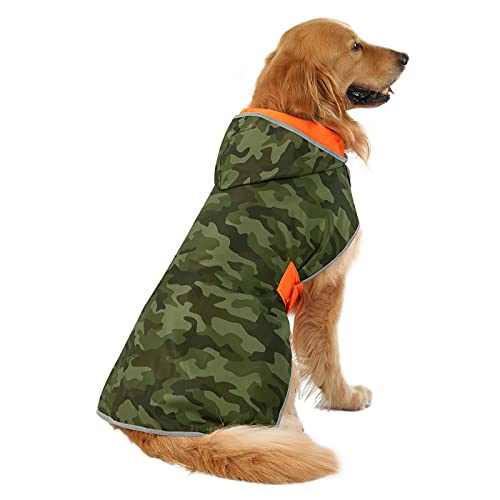 2-in-1 Reversible Dog Raincoat Hooded Poncho Rain Jacket Org Camo L (Large / Camo / Orange)