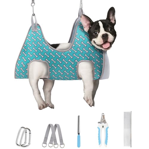 Dog Grooming Hammock for Nail Trimming (S（ Max 30 Lb：Leg space: 5.2"-12.2"） / Coral Blue)